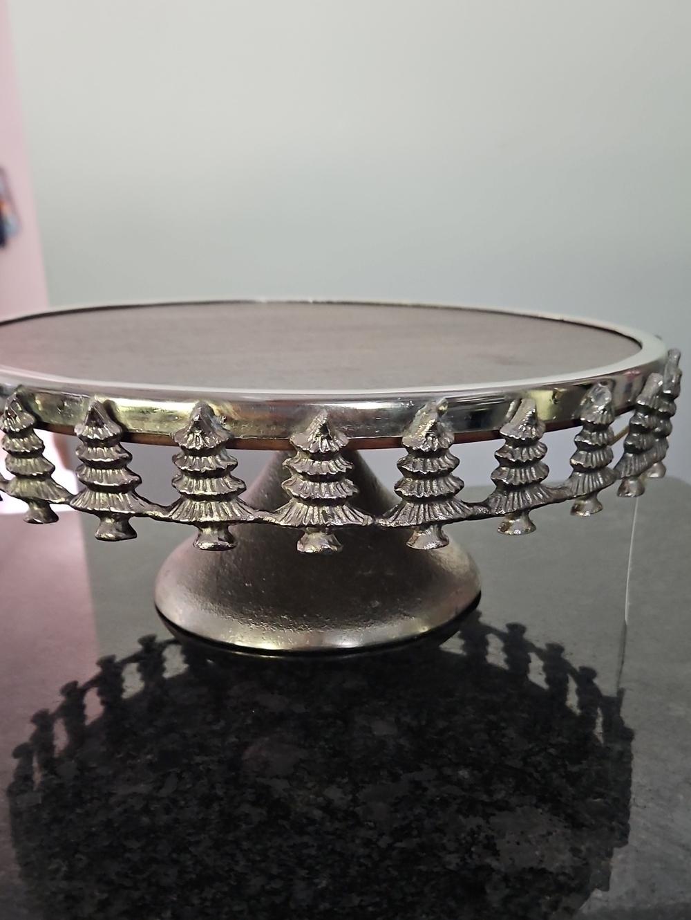 NWT Silver Holiday Tree Pedestal Cake Stand
